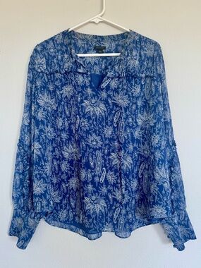 Ann Taylor Blue Paisley Floral Cottagecore Flowy Lightweight Blouse Top XL Shirt